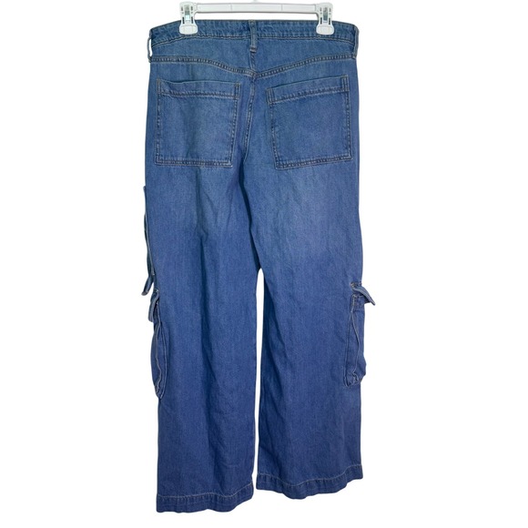 Wild Fable Womens Mid Rise Baggy Cargo Jeans Medium Wash Blue Wide Leg Size 8/R - Picture 3 of 5